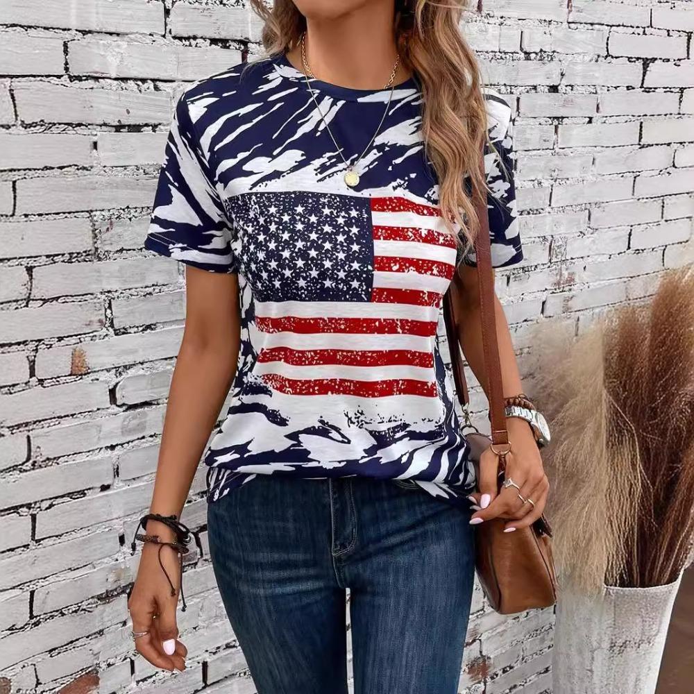 Flag Pattern 3D Digital Printing Women's Fashionable Round Neck Short Sleeved T-shirt