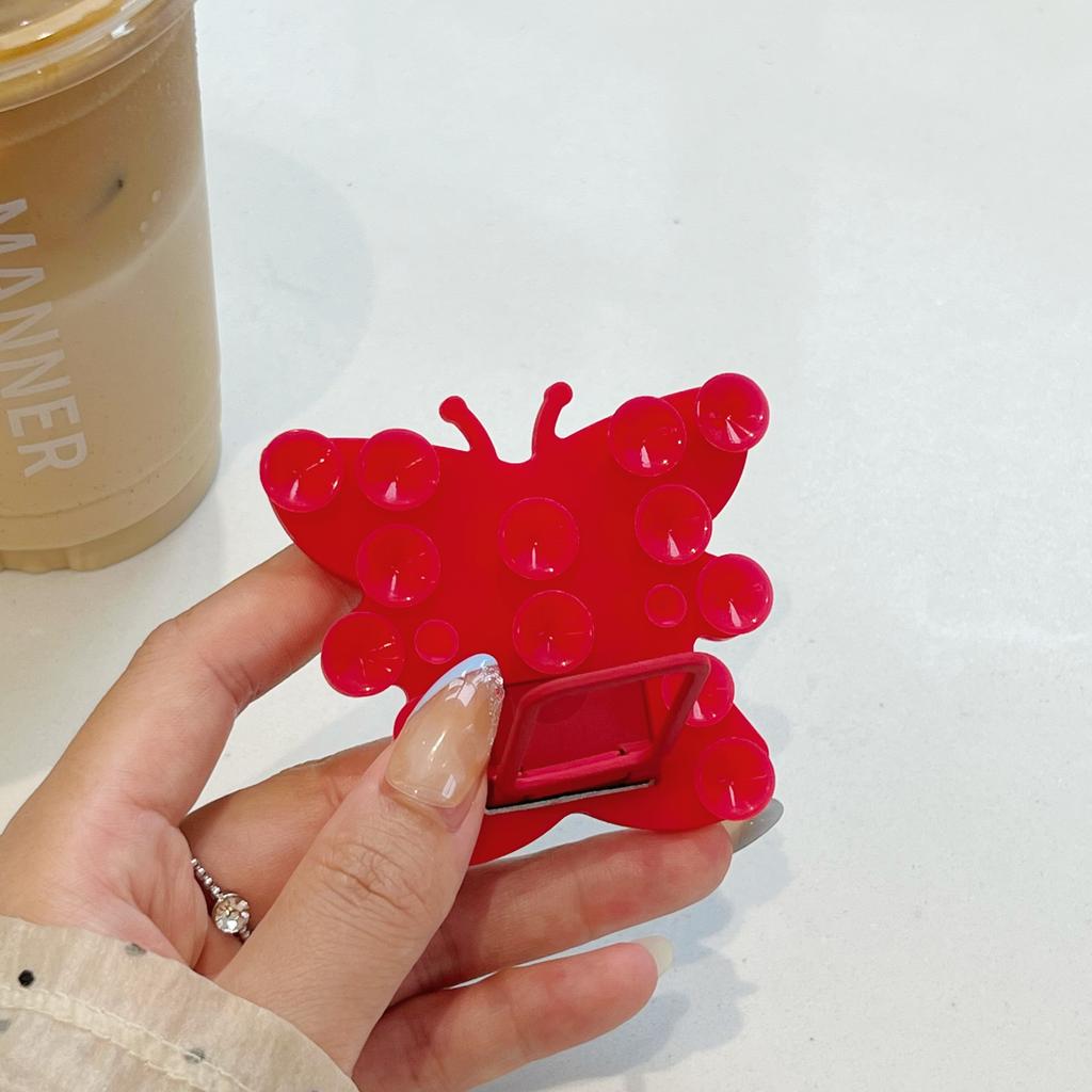 Butterfly Silicone Suction Cup Phone Stand Holder Portable Desktop Kickstand Square Ring Holder