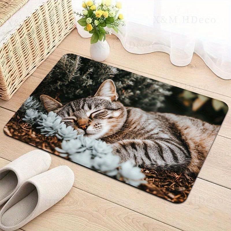 Cartoon style, cat sleeping pattern sponge carpet, dirt-resistant indoor and outdoor entrance doormat, non-slip, soft and comfortable