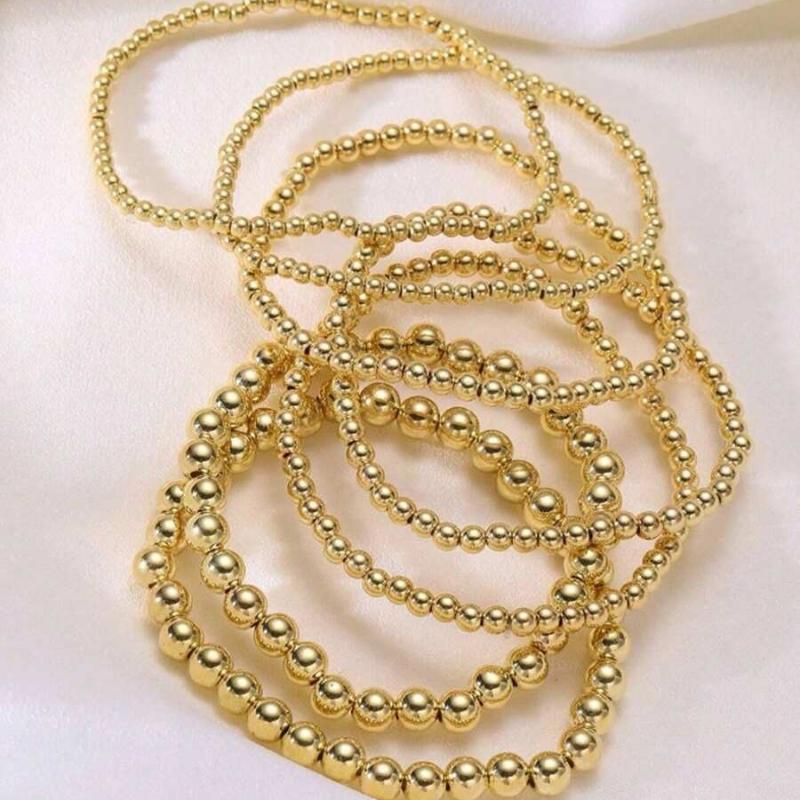 7pcs Simple Bead Bracelet Set For Women, Neutral Casual Vacation Date Daily Wear Accessories