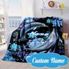 Custom Name Love Dolphins Heart Blanket bed sofa Blanket Flannel Blanket for Camping, Hiking, Picnic Essentials,gift for Fan family