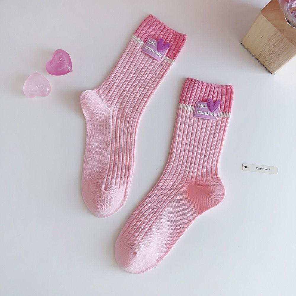 Cotton Casual Socks Harajuku Female Hoisery Cute Color Matching Double Needle Socks  Gift