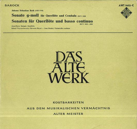 

LP Record JOHANN SEBASTIAN BACH JEANPIERRE Sonate Gmoll Fur Flote Und Cembalo AWT9403C TELEFUNKEN Germany Classical Used