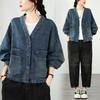 DIMANAF 2026 Autumn Winter Denim Jackets Coat Casual Long Sleeve Women Plus Size Loose Buttons Solid Blue Vintage Outwear