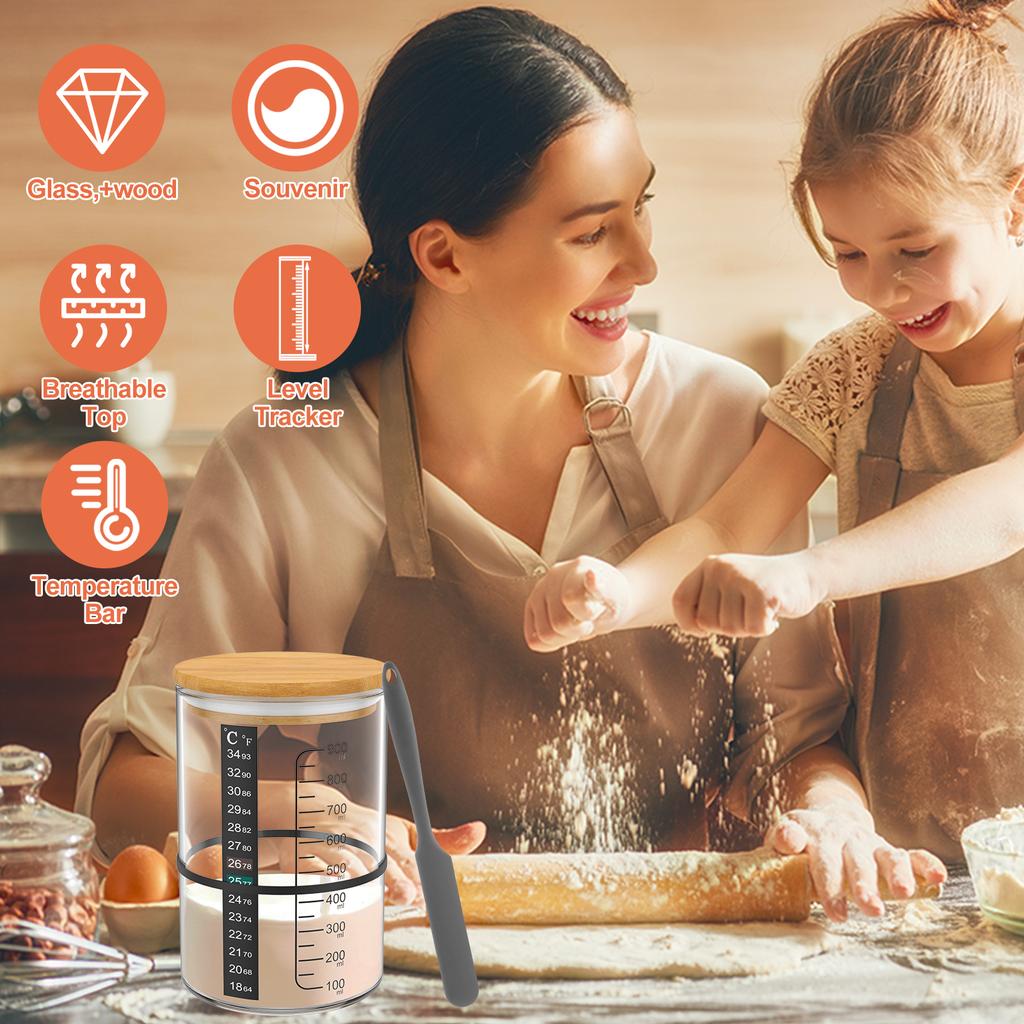 900 ML Sourdough Starter Jar Kit Large Capacity Reusable Sourdough Starter Container Wide Mouth Glass Sourdough Fermentation Jar