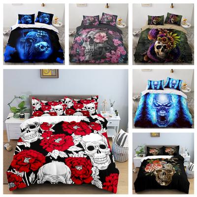 3D Skull Head Series Home Bedding Set Horror Pattern Quilt Cover Pillow Case 2/3 Halloween AU180 * 210 Full Size Home Decoration