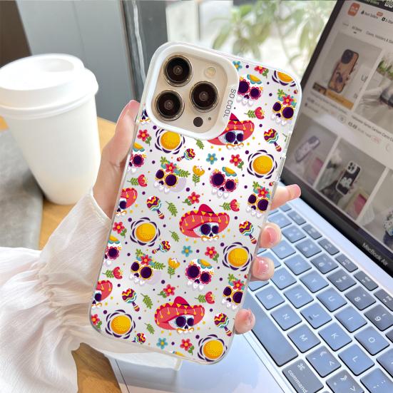 

Suitable for iPhone15ProMax14 13 11 skull comfortable illustration stitching flower 12pro feel Apple mobile iPhone11