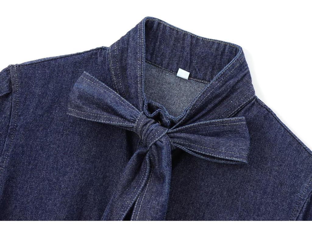 2025 Trendiges Damen-Denimhemd im europäischen Stil mit Schnür-Fliege