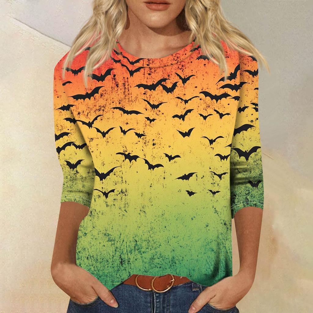 Women's Fashion Casual Round Neck 3/4 Sleeve Loose Printed T-Shirt Ladies Top