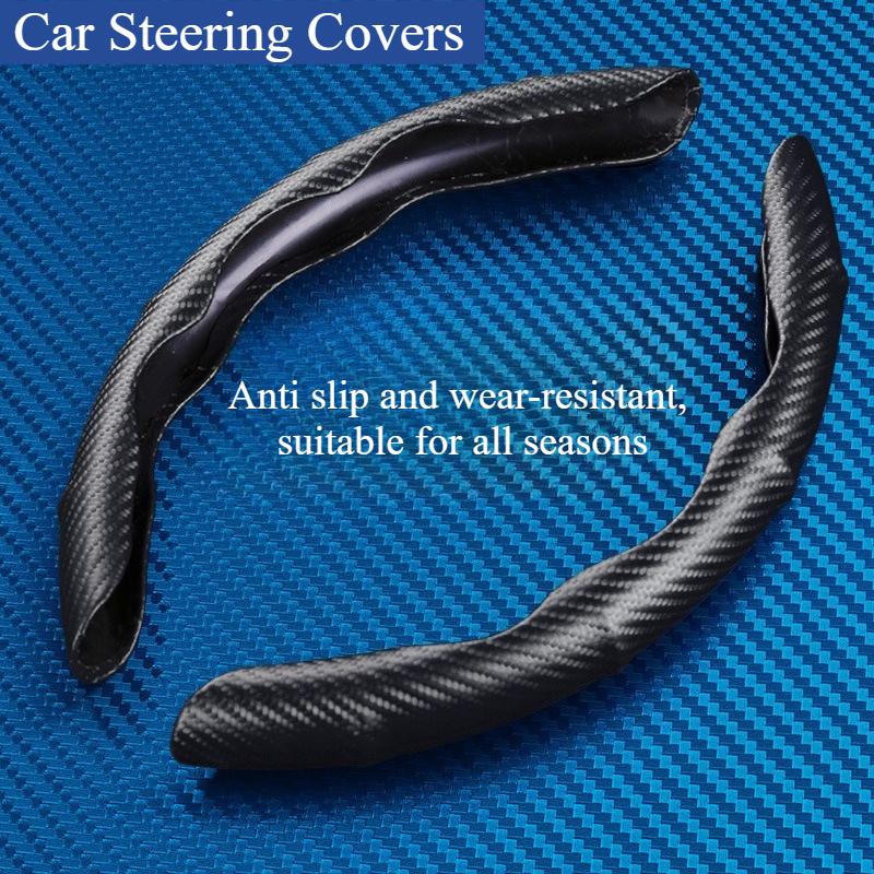 Carbon Fiber Pattern Car Steering Wheel Cover Anti-Slip Massage Handle Interior Decoration Card Holder Auto Steering Covers