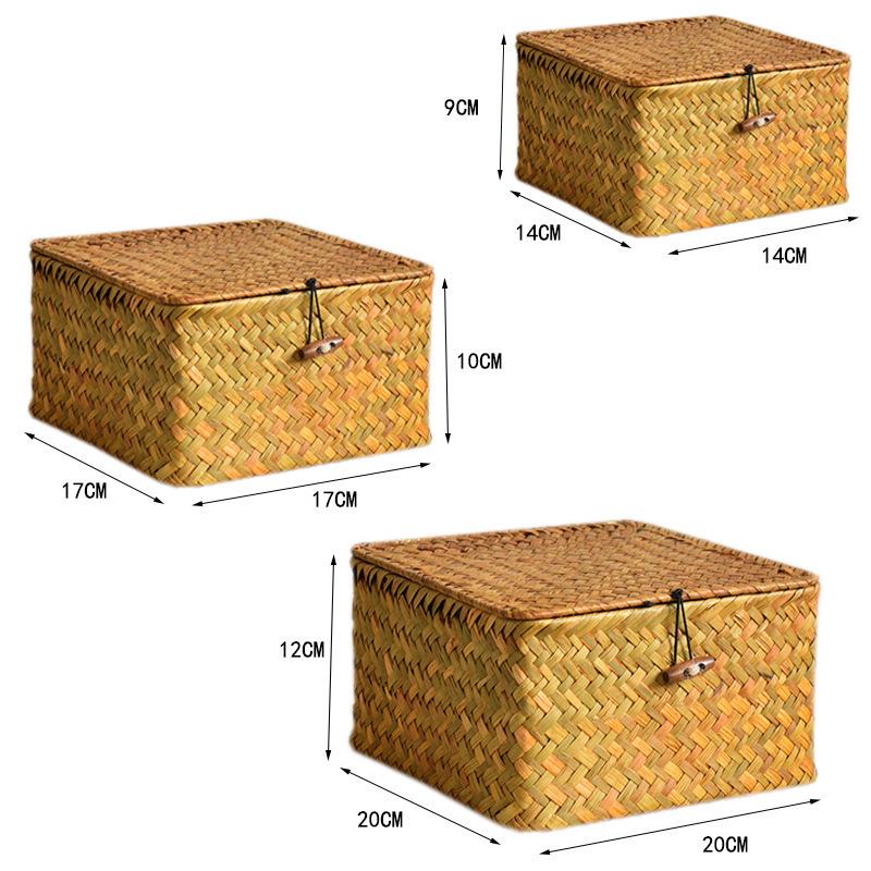 Handmade Straw Rattan Gift Basket with Lid – Woven Storage Box for Stationery & Souvenirs