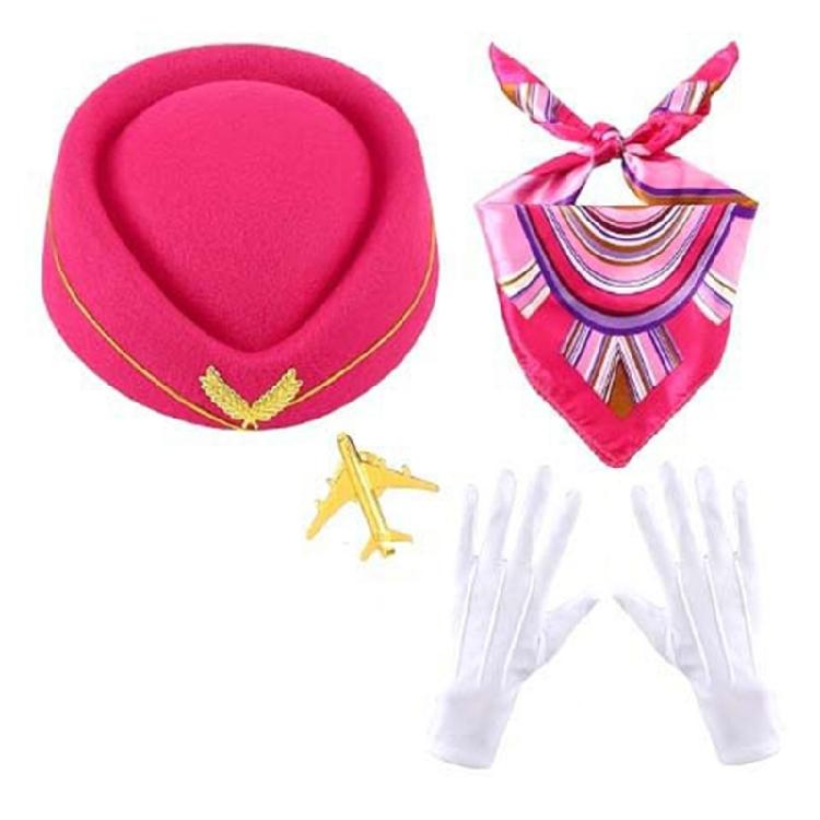 Flight Attendant Costume Accessories Women's Stewardess Outfit Air Hostess Cosplay Costume Stewardess Hat Gloves Scarf