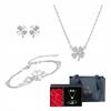 925 Silver Four-Leaf Clover Jewelry Set with Crystals As a Gift