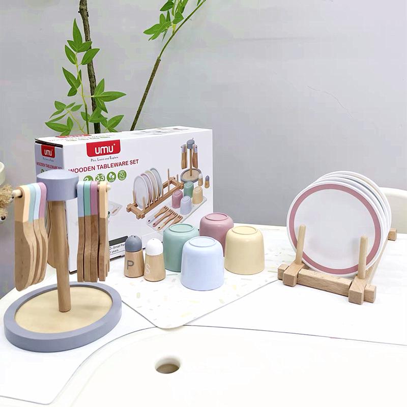 Multifunctional Plate and Storage Rack Children's Pretend Play Macaron Kitchenware Tea Set for Girls