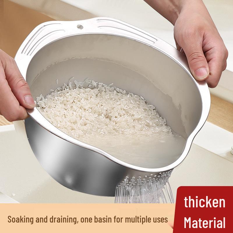 Multifunctional Stainless Steel Rice & Vegetable Washing Basket with Sieve