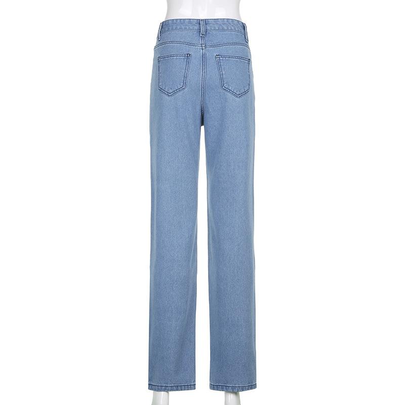 Trendy High-Waisted Loose Fit Printed Graffiti Women's Straight-Leg Jeans, Rainbow Denim Pants Loose Graffiti Printed