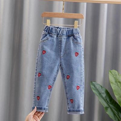 2024 Frühling/Herbst Mädchen Elastische Bedruckte Denim Trendige Hose