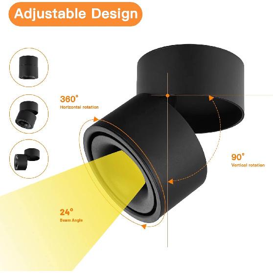 LED Dimmable Ceiling Spotlight 12W 3CCT 3000K/4000K/5000K Adjustable Indoor Directional Spotlight Fixtures for Room Living Hallway Gallery Art