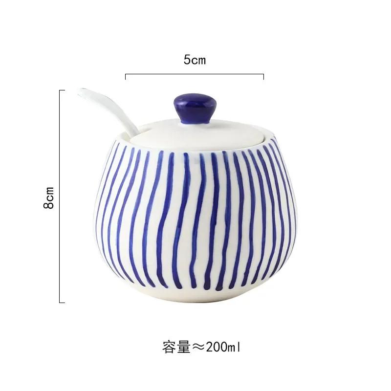 

Креативная полосатая керамическая банка для приправ с ложкой, расписанная вручную банка для соли, сахара, баночки для специй, бытовые приправы