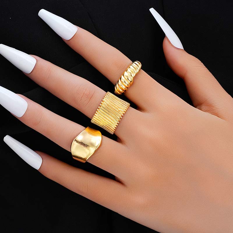 

6Pcs Vintage Gold Color Irregular Lava Open Ring for Women Gothic Hip Hop Metal Irregular Adjustable Finger Rings Zircon Gift