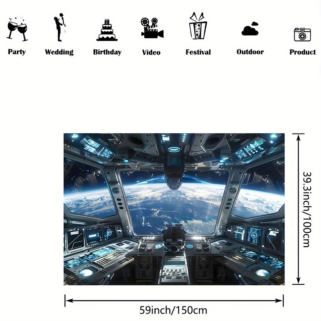 One polyester spaceship cockpit wall decoration, futuristic navigation control room design, multi-functional banner