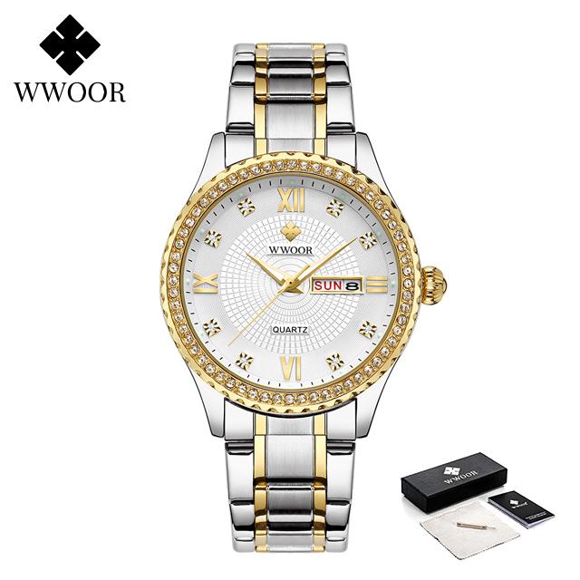 WWOOR Men's Watches Causal Fashion Original Quartz Watch for Man Waterproof Stainless Steel Luminous Date Week Trend Dress Reloj