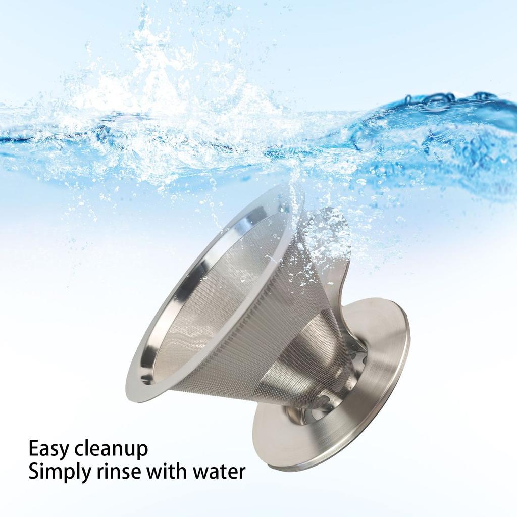 Paperless Pour Over Coffee Dripper Stainless Steel with 300 Mesh Optimal Extraction Portable Reusable Filter Cone for Travel