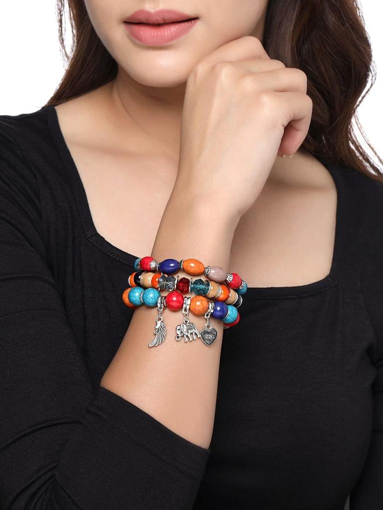 Bracelets for Women and Girls Beads Bracelets for Women | Bohemian Style Stretchable Love Charm Beads Bracelet