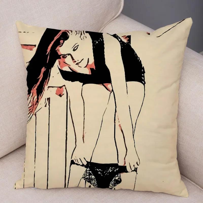 Home Decor Living Room Cartoon Sexy Lady Pillowcase Decoration Pretty Girl Ass Cushion Cover Sofa Car