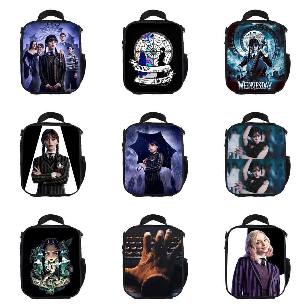 Bolsa de almuerzo aislada del miércoles La Familia Addams Para Niños Estudiantes