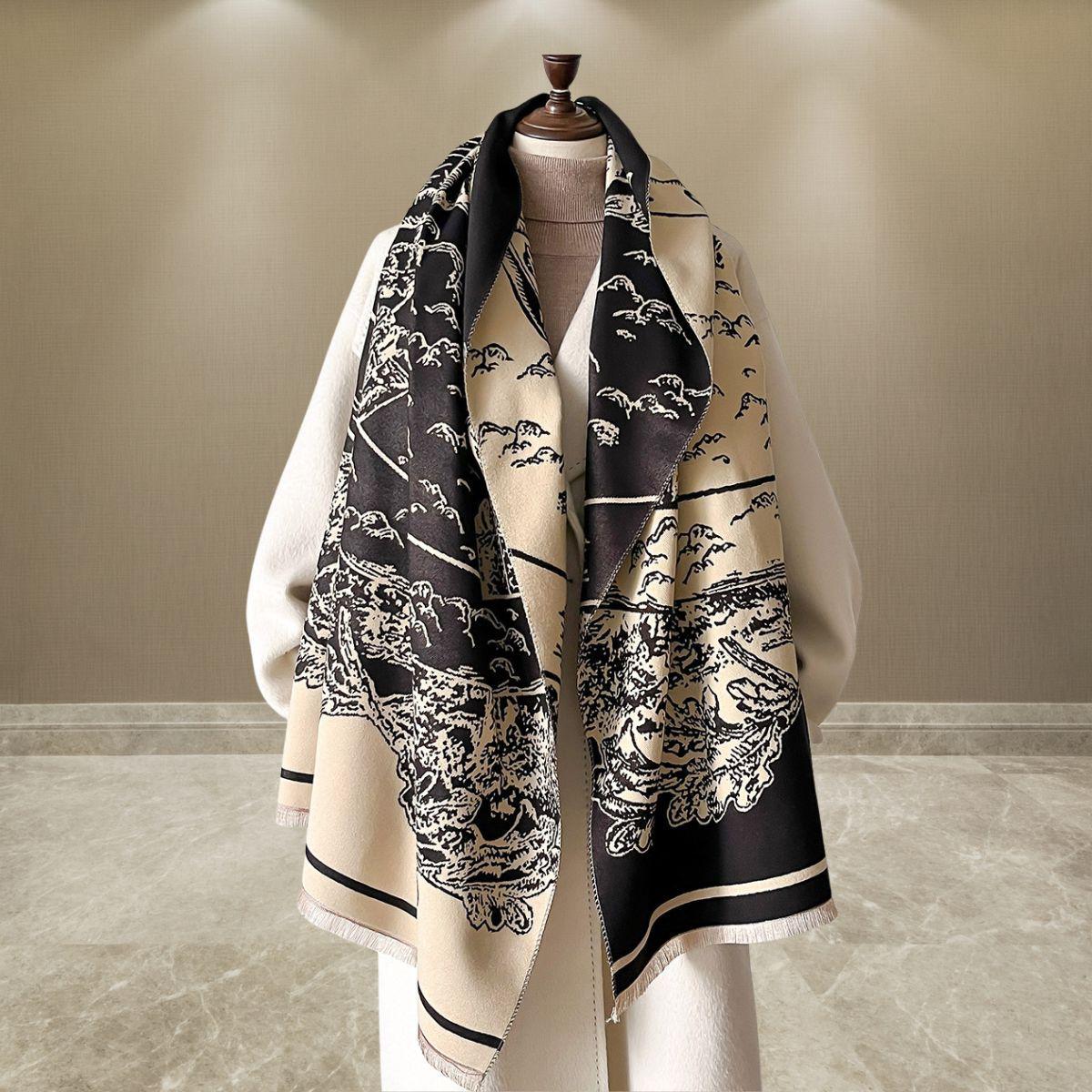 

Жіночий товстий теплий шарф з пейзажним живописом: Імітація кашеміру для офісу та модних ший 180*65 cm