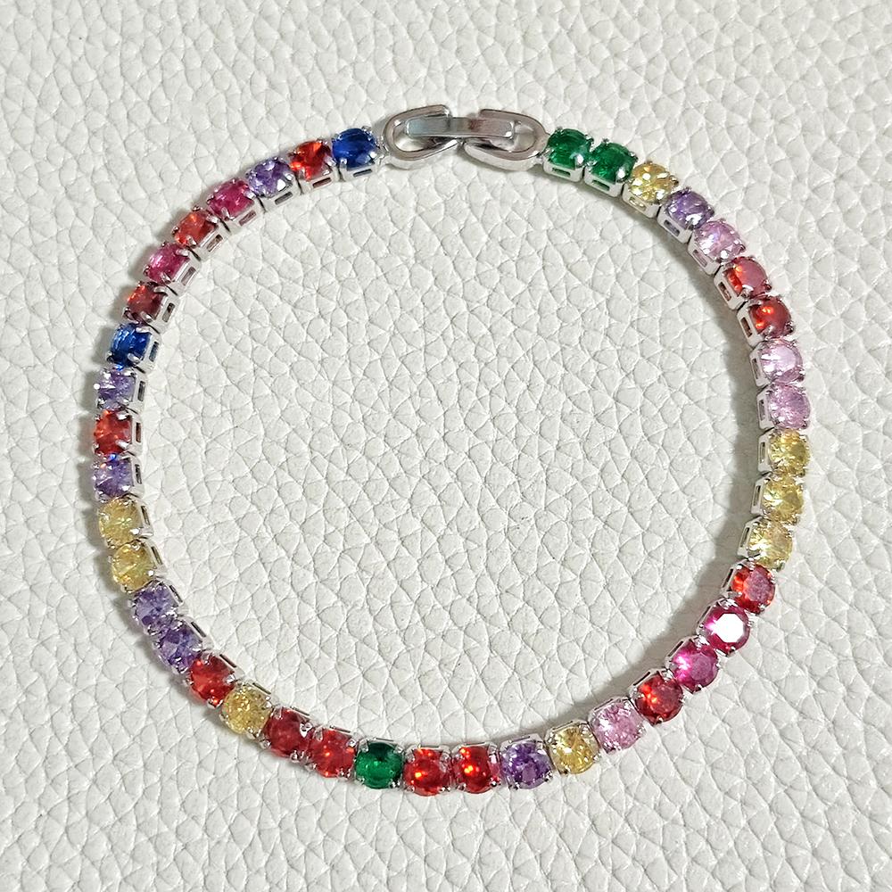 2026 New Arrival 4mm Luxury Round Silver Green Multi Color on Hand Bracelet Bangle for Women Anniversary Gift Jewelry S5787
