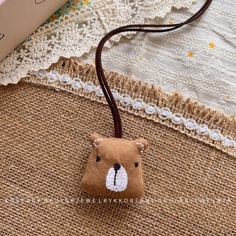 Korean Cartoon Little Bear 3D Cotton Baby Ornament: Cute Rabbit Animal Necklace, Mori-Style Accessory