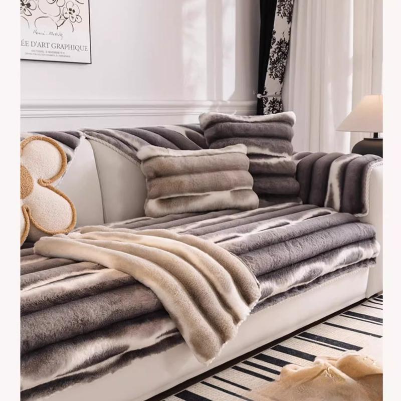 Winter Thickened Sofa Cover Warm Rabbit Plush Sofa Cushion Soft Non-Slip Living Room New Sofa Decorative Backrest Armrest Towel