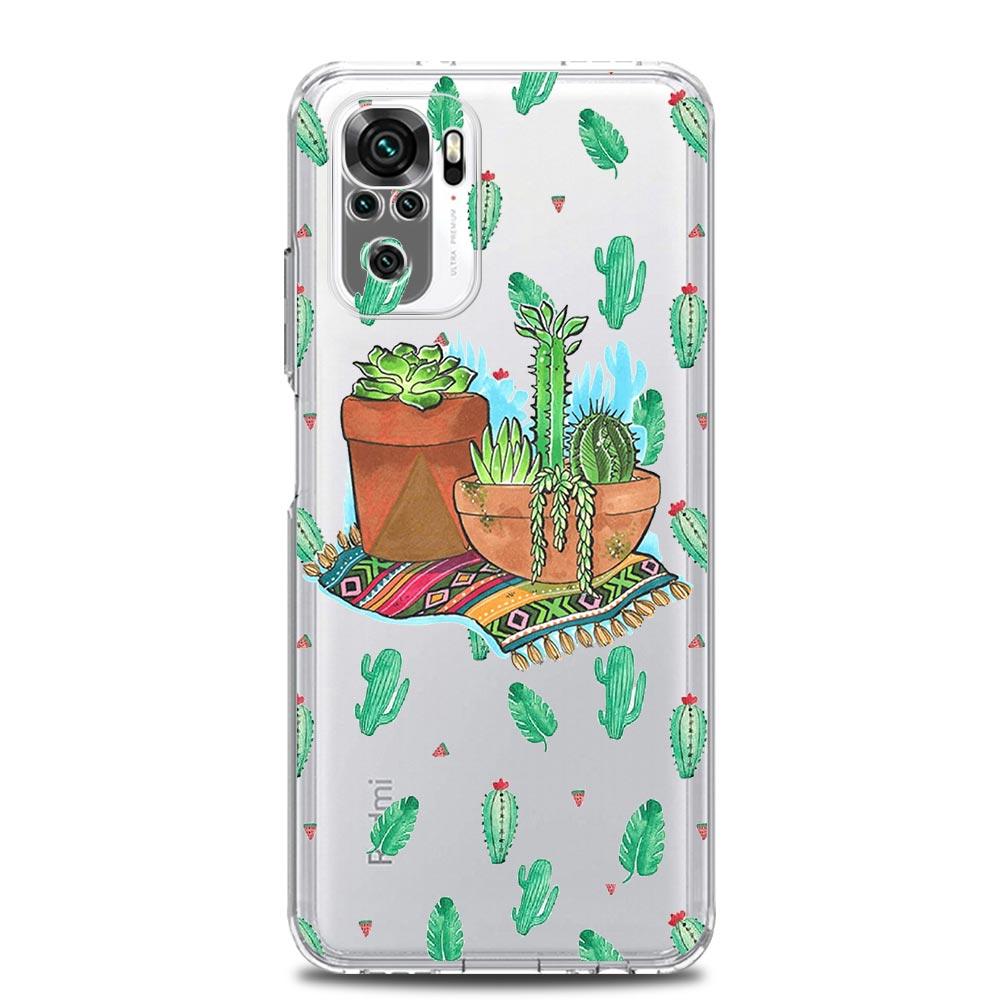 Cute Green Cactus Botany New Square Clear Phone Case For Xiaomi Redmi Note 12 11 9S 9 8 10 Pro+ 7 8T 9C 9A 8A K40 Gaming Cover