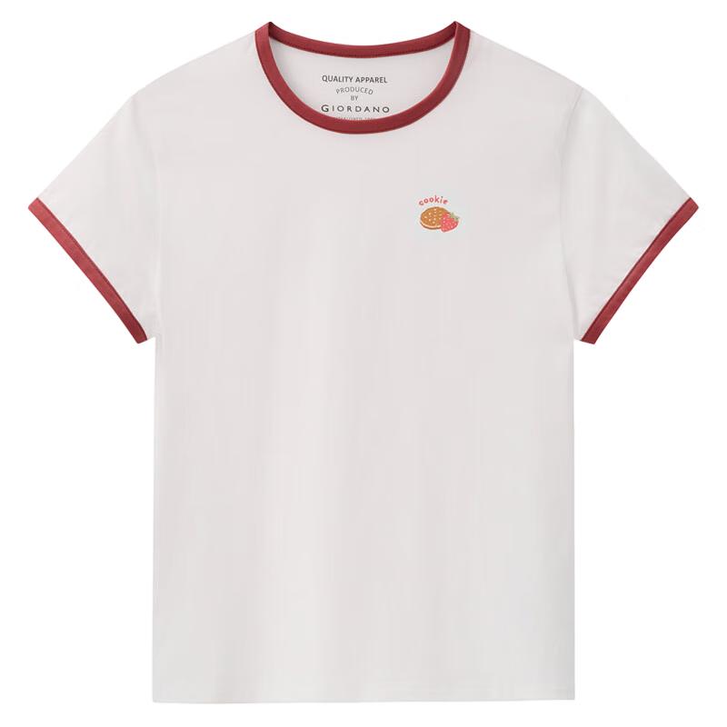 

Giordano Women s Embroidered Contrast Edge Round Neck Cotton T-Shirt M
