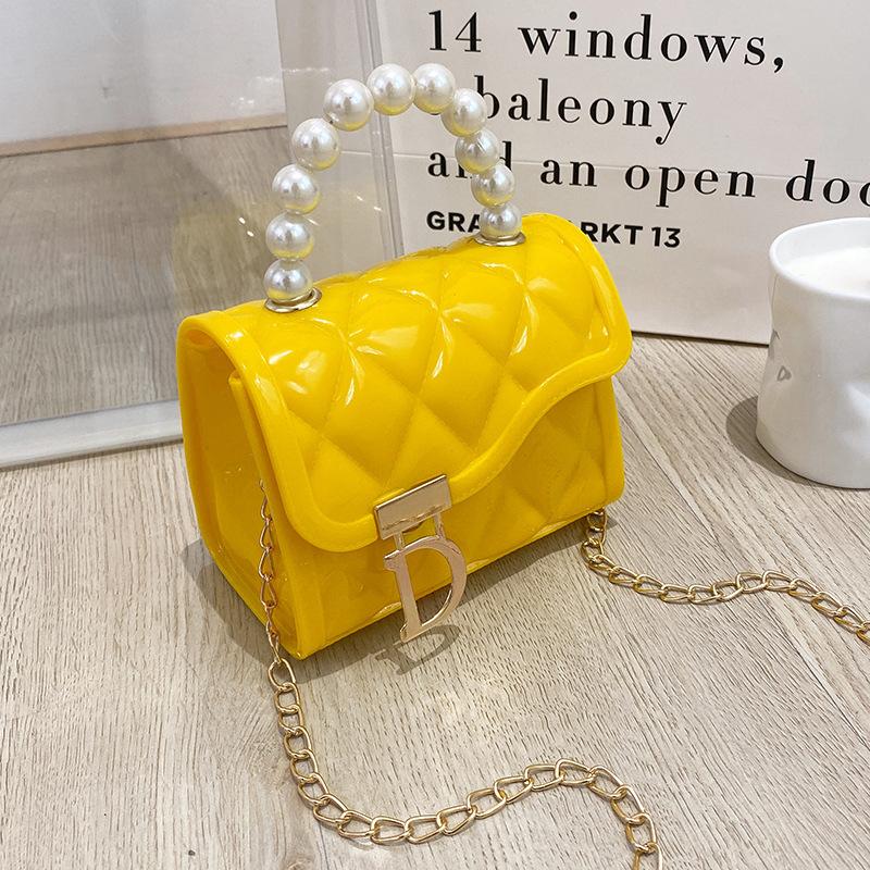 Cross-Border Women's Bag New Trendy Fashion Quilted Embossed Chain Mini Jelly Small Square Bag Versatile Pearl Handbag
