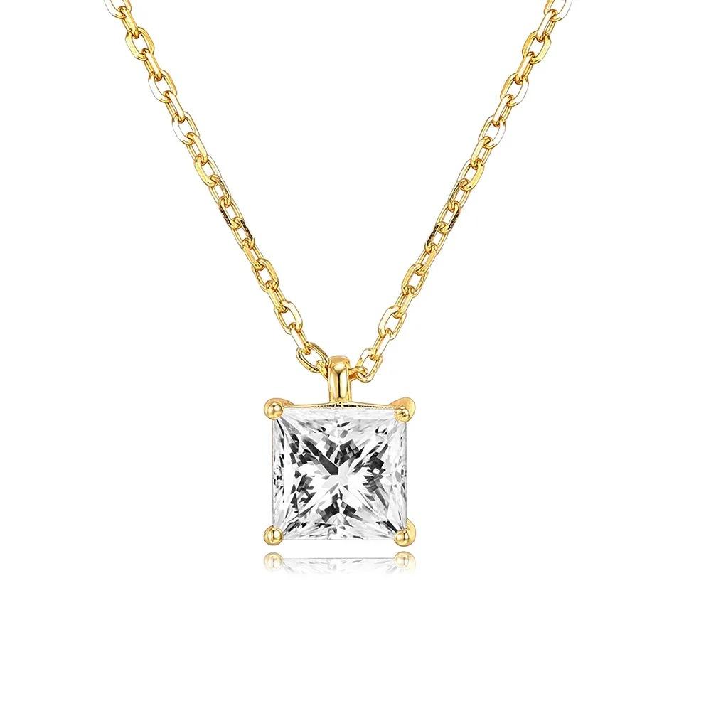 Ladies' Simple Square Pendant Necklace, Square Synthetic Zircon Inlay, Elegant Jewelry for Daily Wear Collarbone Chain, Birthday Gift