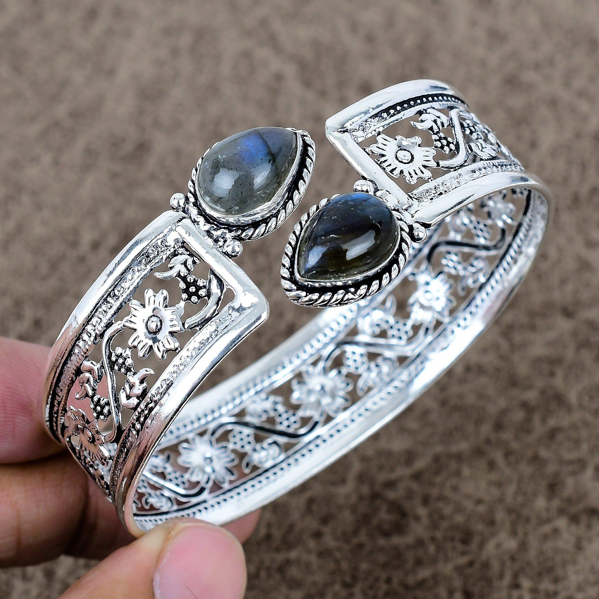 

Лабрадорит Дорогоцінний Камінь Ручна Робота Срібло 925 проби Манжета Браслет Регульований KKG-772