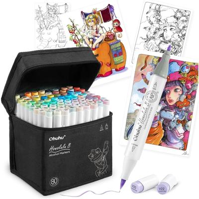 Ohuhu Illustration Markers, Brush Type, 80 Colors (81 Pens), Professional Grade, Light Colors, Fine Tip, Traditional Japanese Colors, Pastel Marker Pe