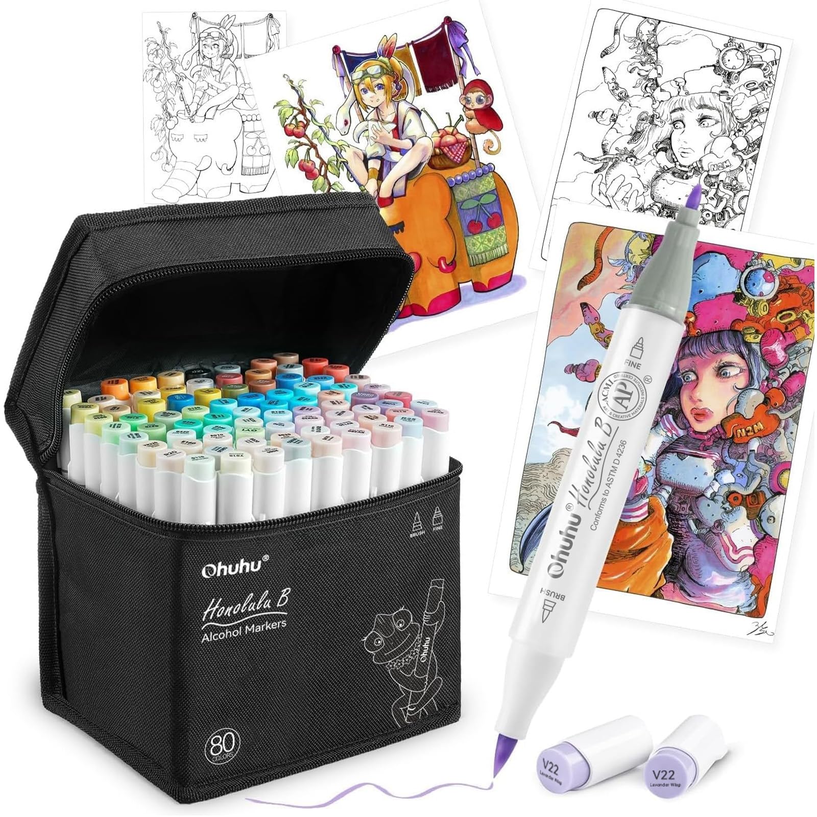 

Ohuhu Illustration Markers, Brush Type, 80 Colors, 81 Markers, Professional Grade, Light Colors, Brush/Fine Tip, Traditional Japanese Colors, Pastel M