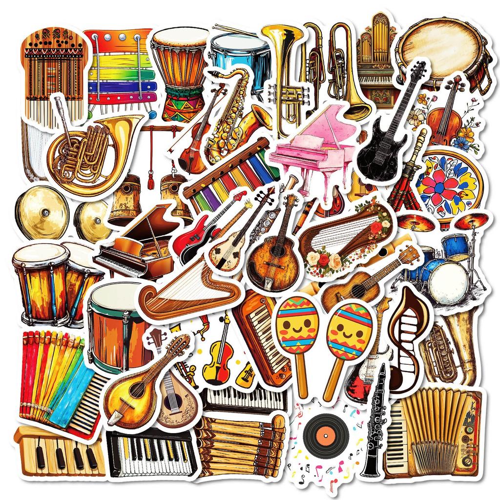 50 New Creative Musician Series of Various Instruments Mixed and Matched Graffiti Stickers Creative Waterproof Stickers