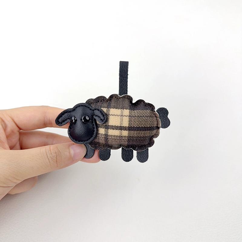 Yogodlns Keychain Bag Charm PU Leather Plaid Sheep Handmade Woven Rope Premium Cute Durable Phone Strap Purse Decoration Gift
