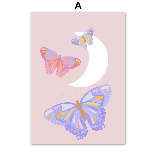 

Фиолетовый тематический постер, бабочка, луна, цветок, силуэт, настенная живопись на холсте, скандинавские принты, настенные панно для декора гостиной 21*30cm