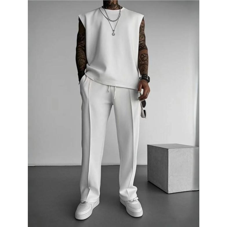 Summer Breathable Quick Drying Men's Tracksuit,Loose Version of Sleeveless T-Shirt Fitness SuitMen's Suit pantsLeisure Vest