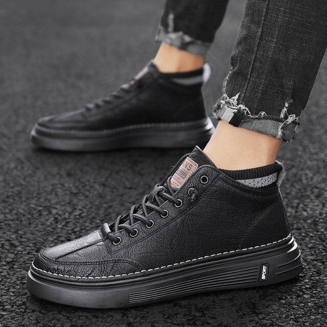 Winter Herren High-Top Casual Sportschuhe Leder Plus Samt Wärme All-Match Erhöhte Sneaker Atmungsaktives Sport-Schuhwerk
