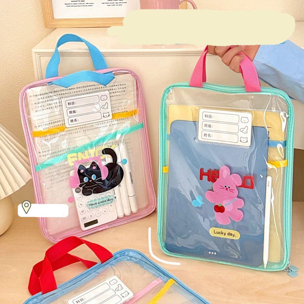 Transparent Cartoon File Bag Rabbit File Folder Bag Sorting Bag Test Paper Storage Bag  Kids