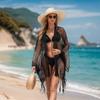 Versatile Lace Shawls Solid Color Beach Cover Up Casual Long Sleeve Cover Up  for Women