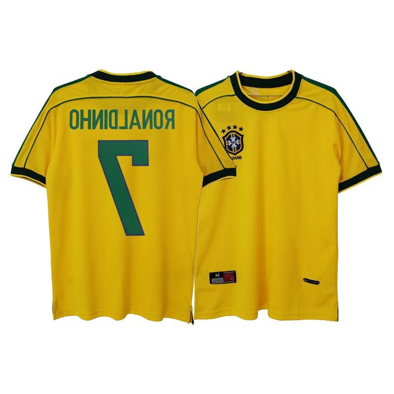 98-02 Brazil Home Jersey No. 6 Carlos No. 7 Ronaldinho No. 9 Ronaldinho Retro Classic Jersey