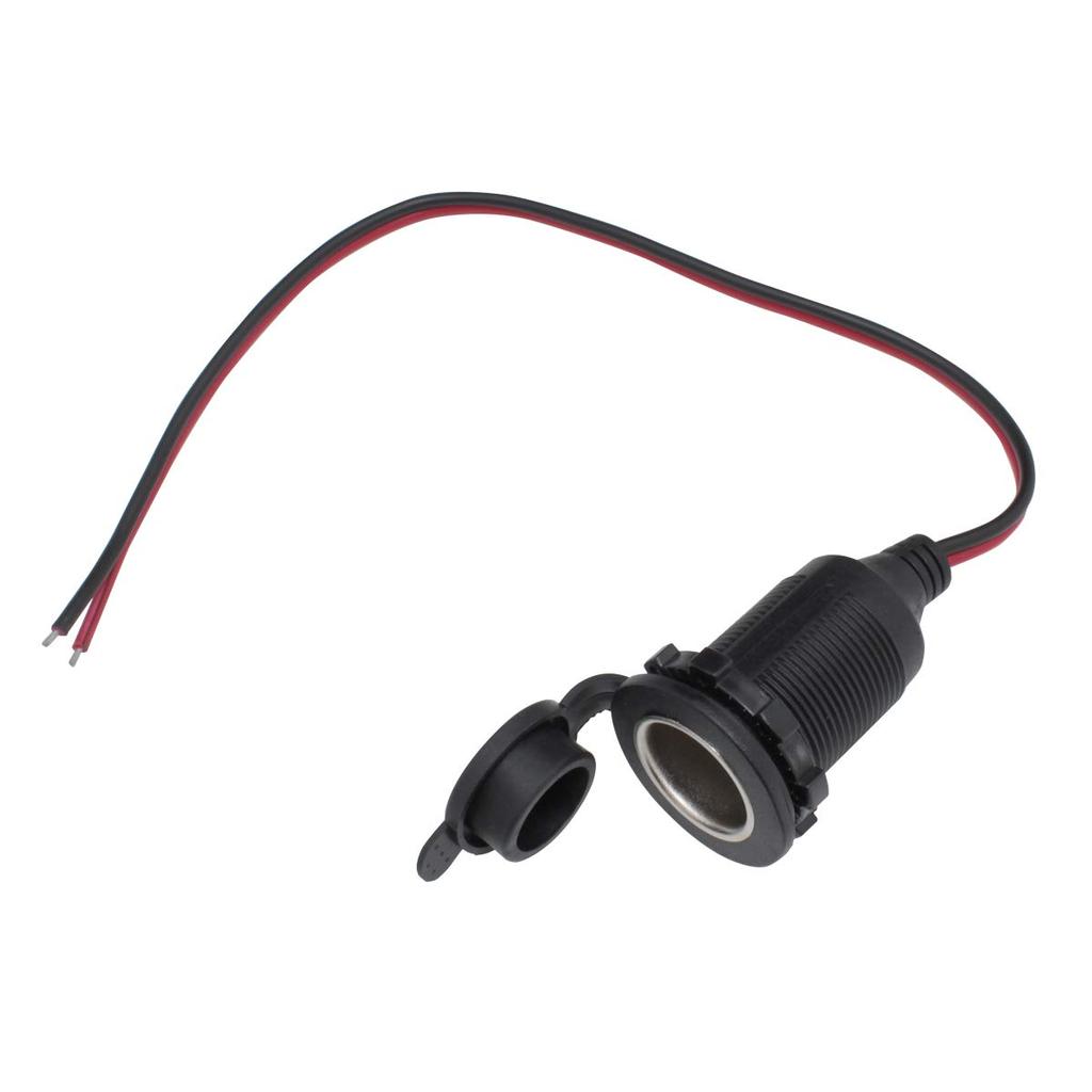 Kaito Denshi Female Cigarette Lighter Socket with Lid, 1 Branch Uncut, Power Cable, 12 V, 11.8 inches (30 cm)